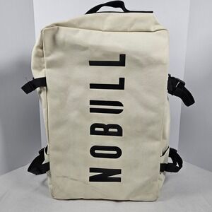 NOBULL Canvas Training Backpack Ivory Black Clamshell Gym Bag Travel Rucksack